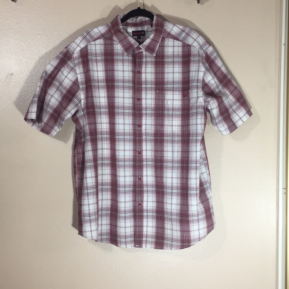 Wolverine red and creme button down shirt